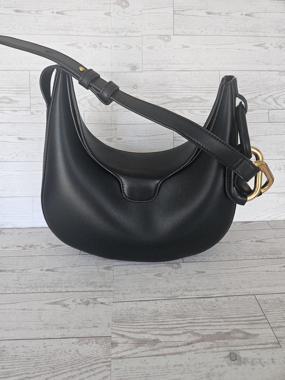 Charles & Keith Kora Metallic-Accent Moon Bag – Black
